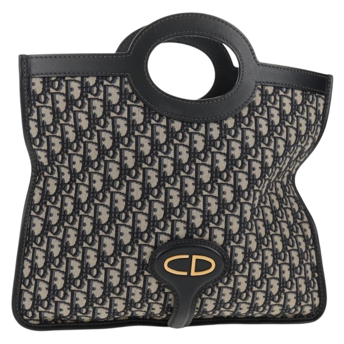 Christian Dior Trotter Canvas Oblique Clutch Bag Navy Gold Auth 145258A