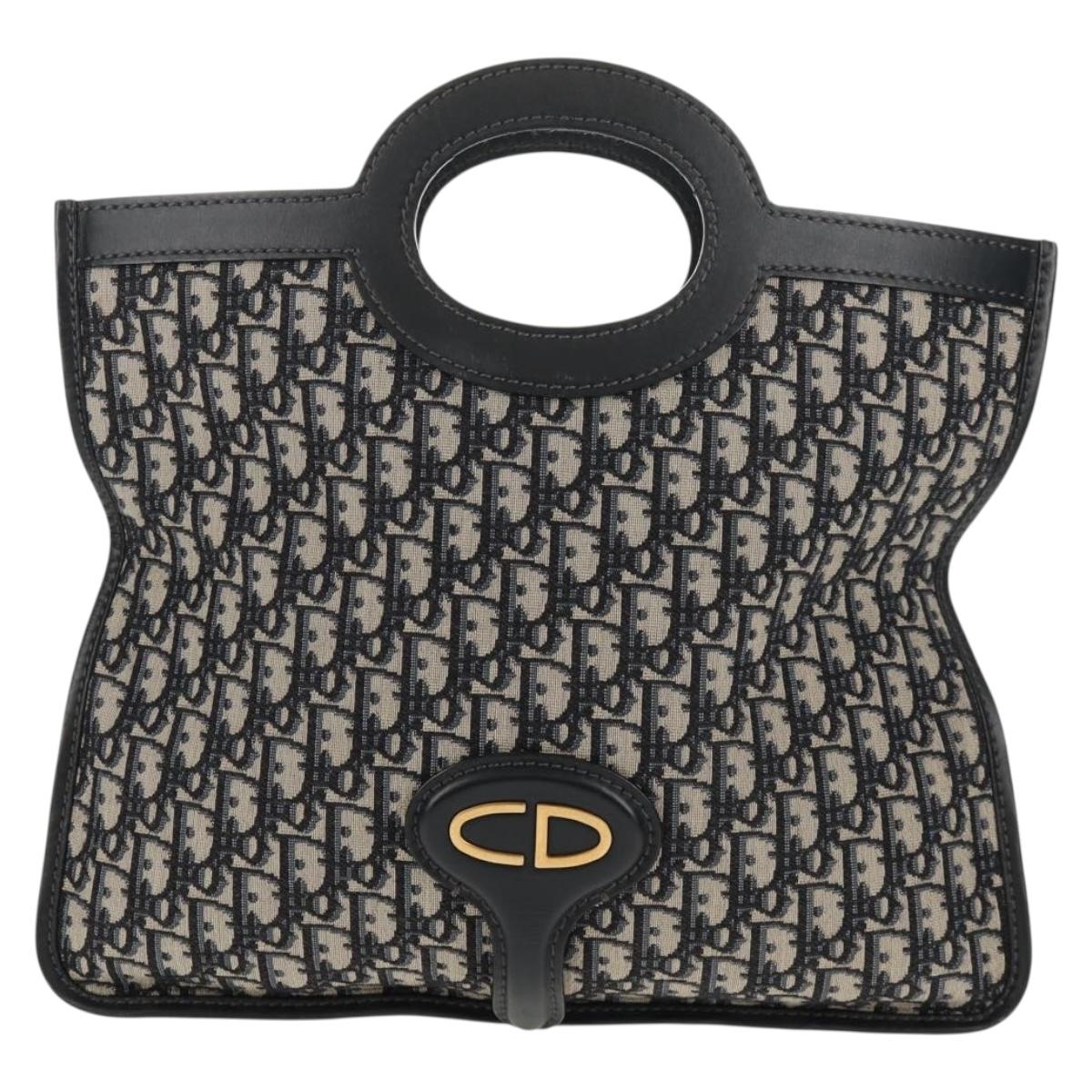 Christian Dior Trotter Canvas Oblique Clutch Bag Navy Gold Auth 145258A