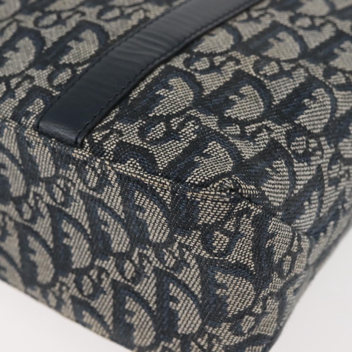 Christian Dior Trotter Canvas Clutch Bag Navy Gold Auth 145259