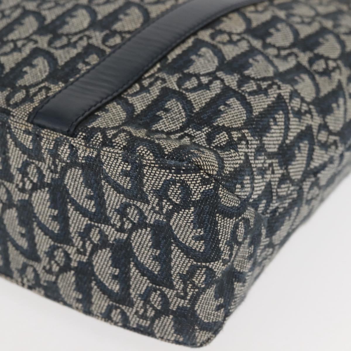 Christian Dior Trotter Canvas Clutch Bag Navy Gold Auth 145259