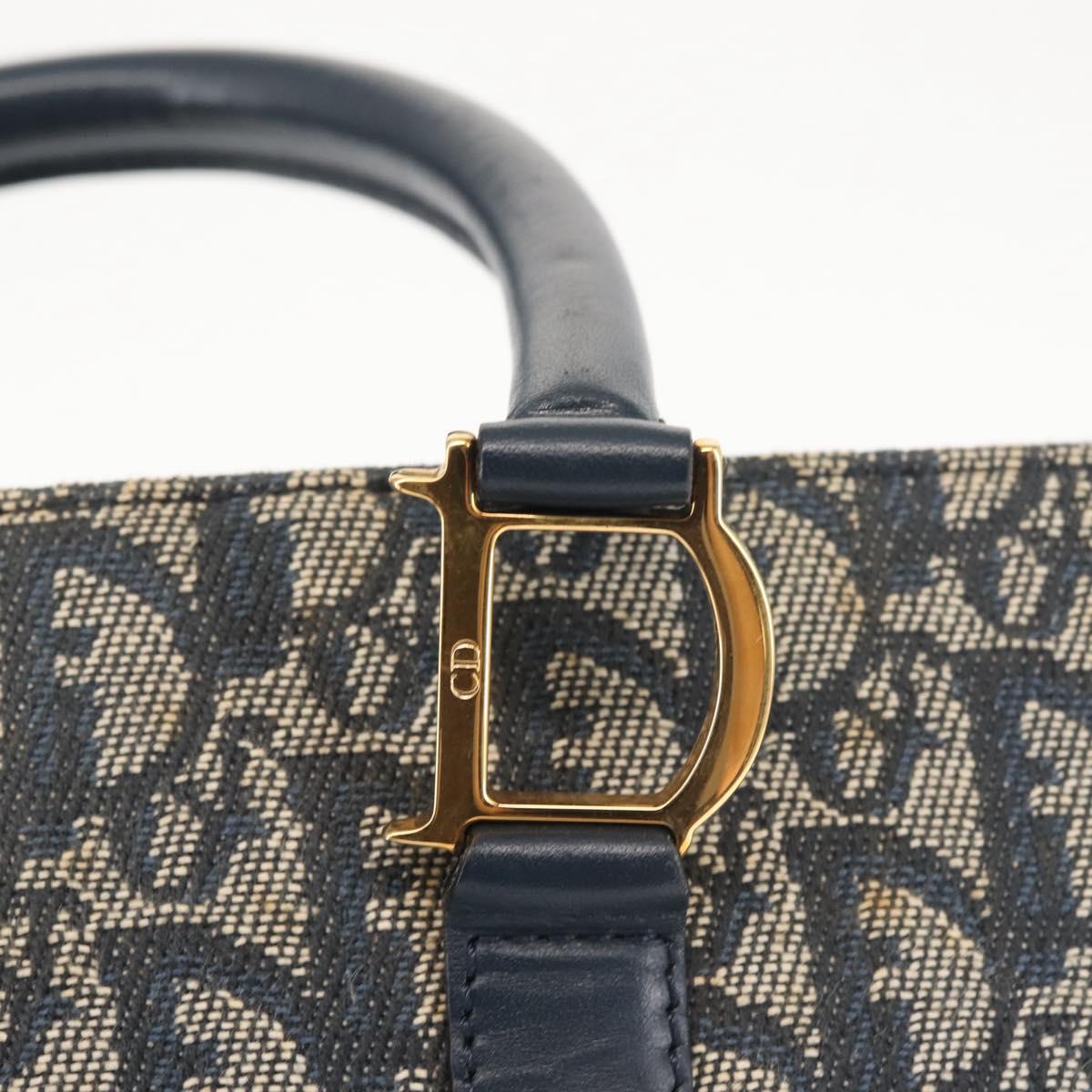 Christian Dior Trotter Canvas Clutch Bag Navy Gold Auth 145259