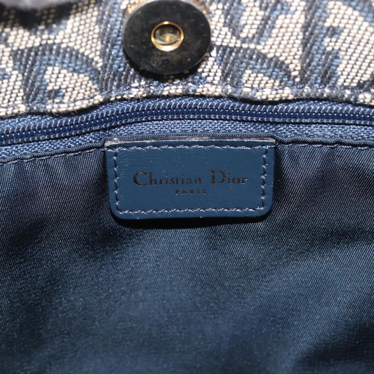 Christian Dior Trotter Canvas Clutch Bag Navy Gold Auth 145259