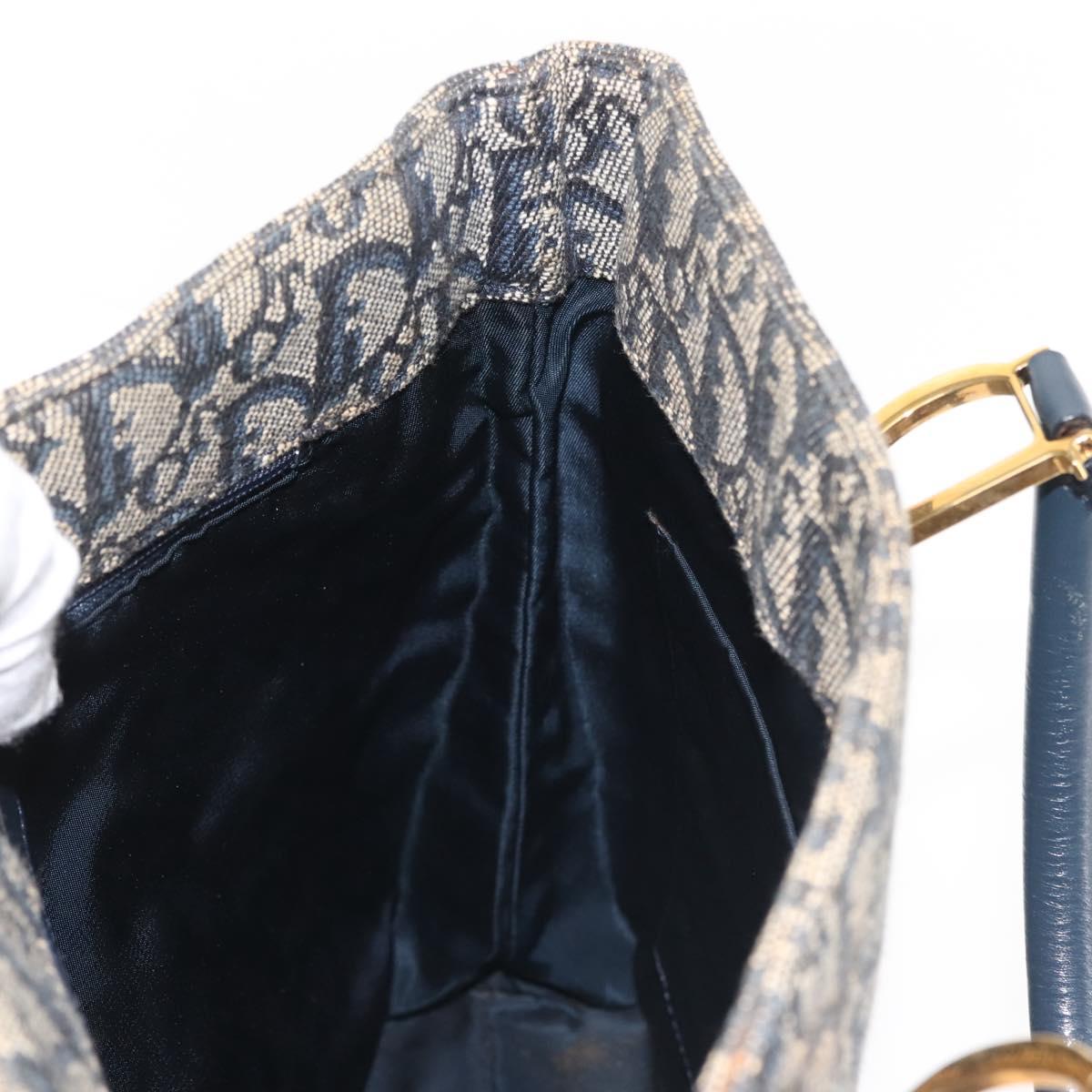 Christian Dior Trotter Canvas Clutch Bag Navy Gold Auth 145259