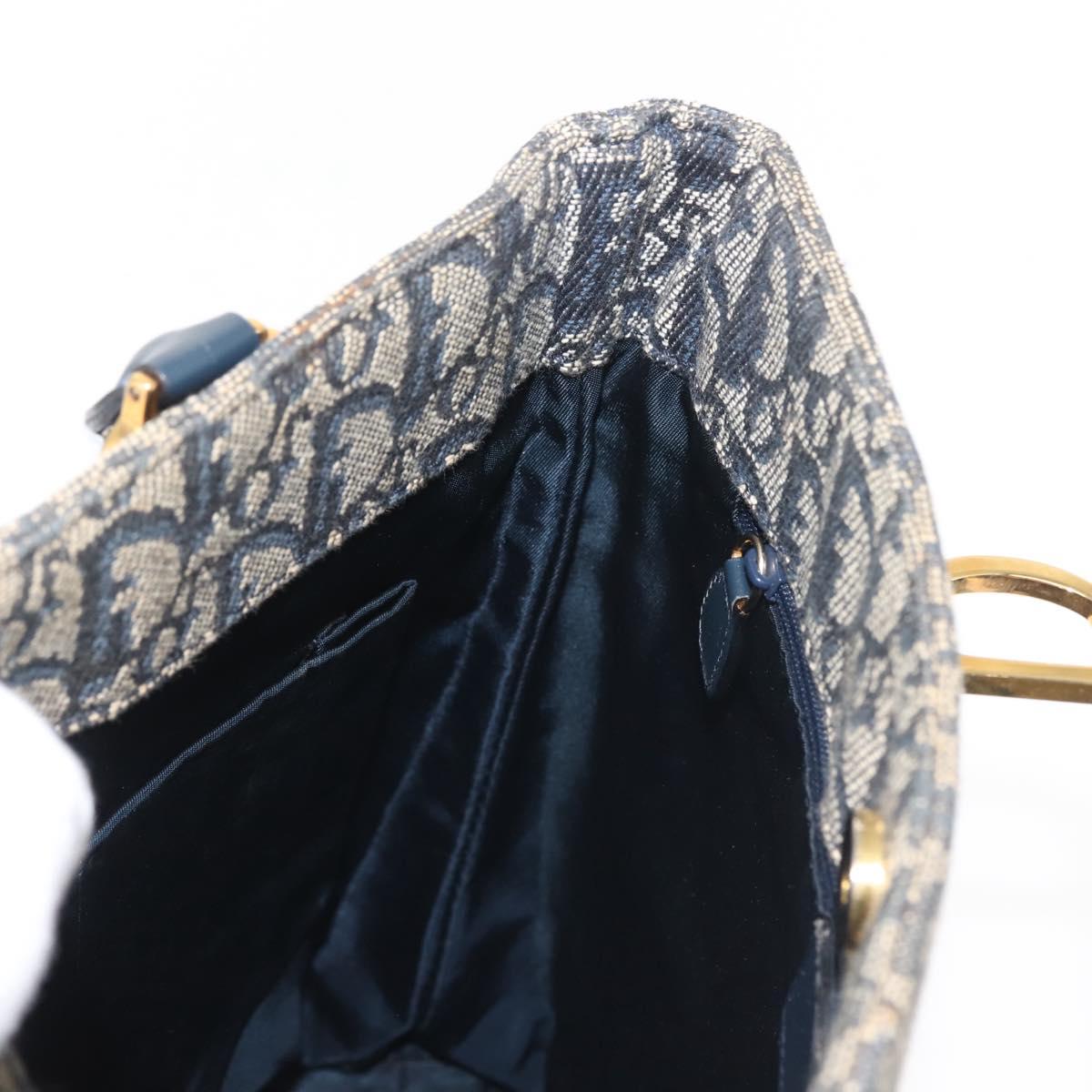 Christian Dior Trotter Canvas Clutch Bag Navy Gold Auth 145259