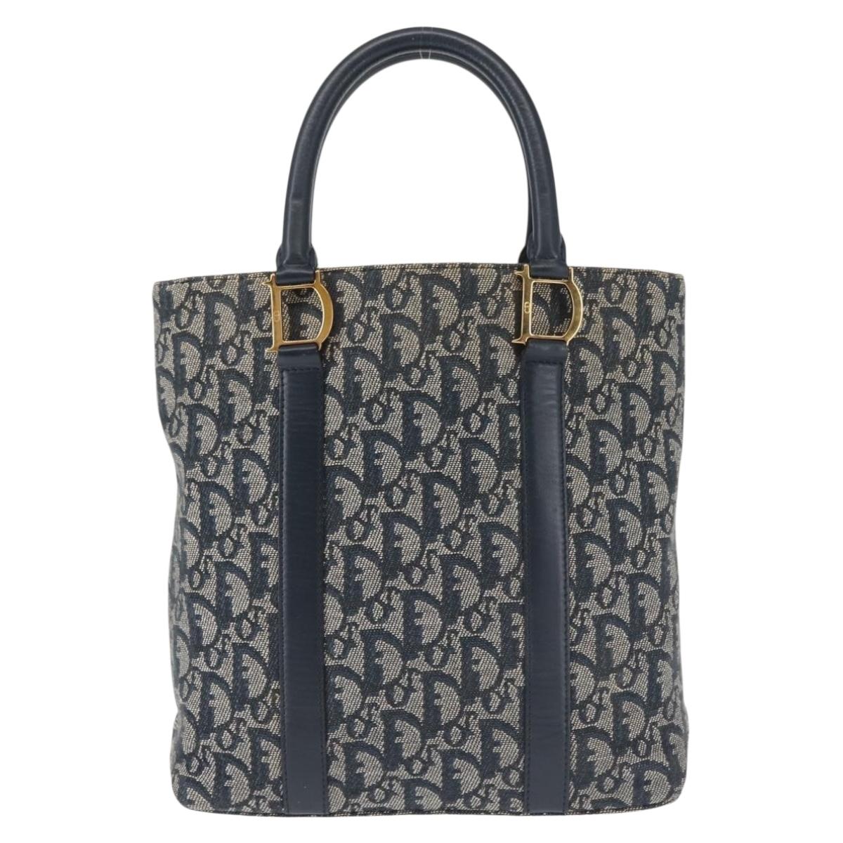 Christian Dior Trotter Canvas Clutch Bag Navy Gold Auth 145259