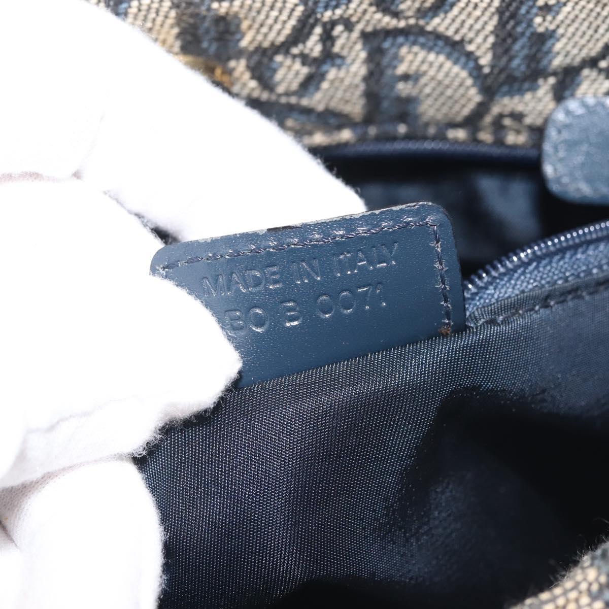 Christian Dior Trotter Canvas Clutch Bag Navy Gold Auth 145259