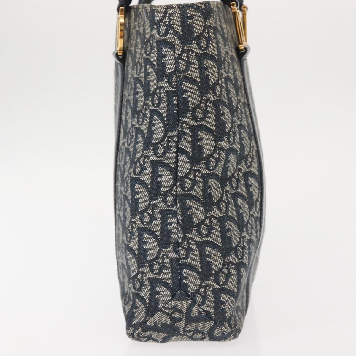 Christian Dior Trotter Canvas Clutch Bag Navy Gold Auth 145259