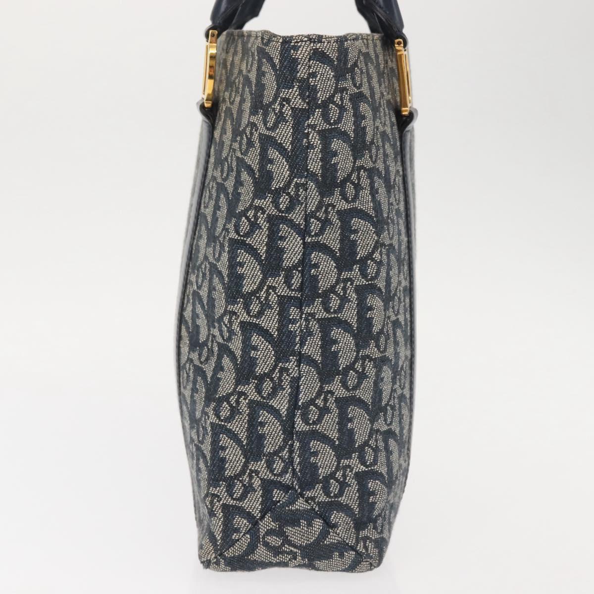 Christian Dior Trotter Canvas Clutch Bag Navy Gold Auth 145259