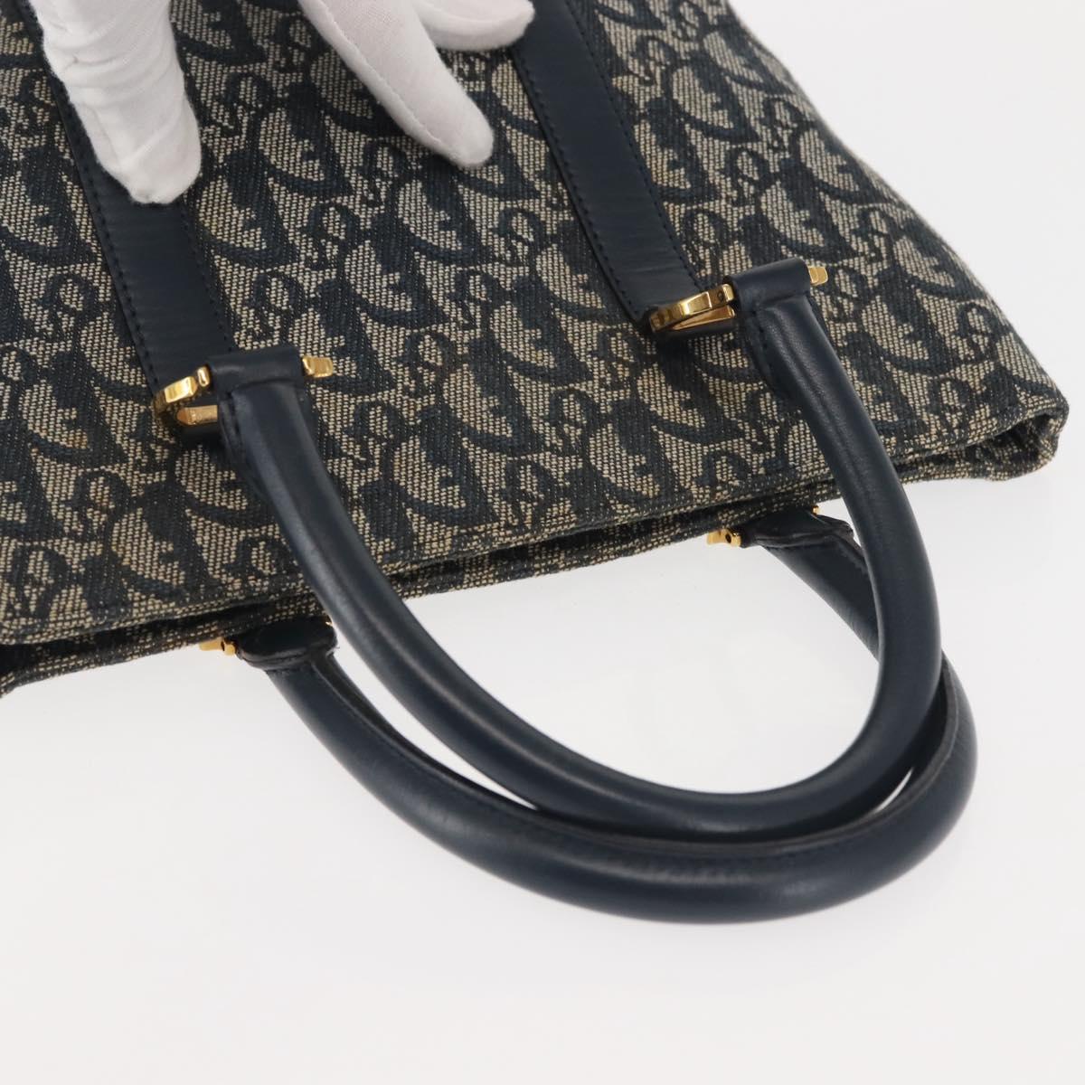 Christian Dior Trotter Canvas Clutch Bag Navy Gold Auth 145259