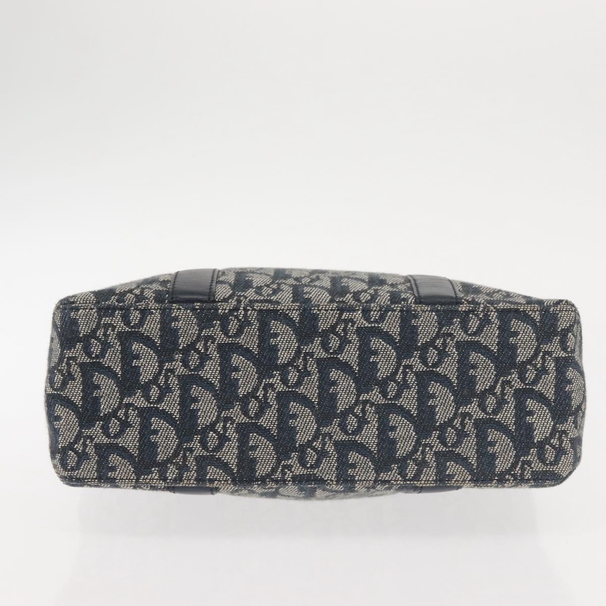 Christian Dior Trotter Canvas Clutch Bag Navy Gold Auth 145259