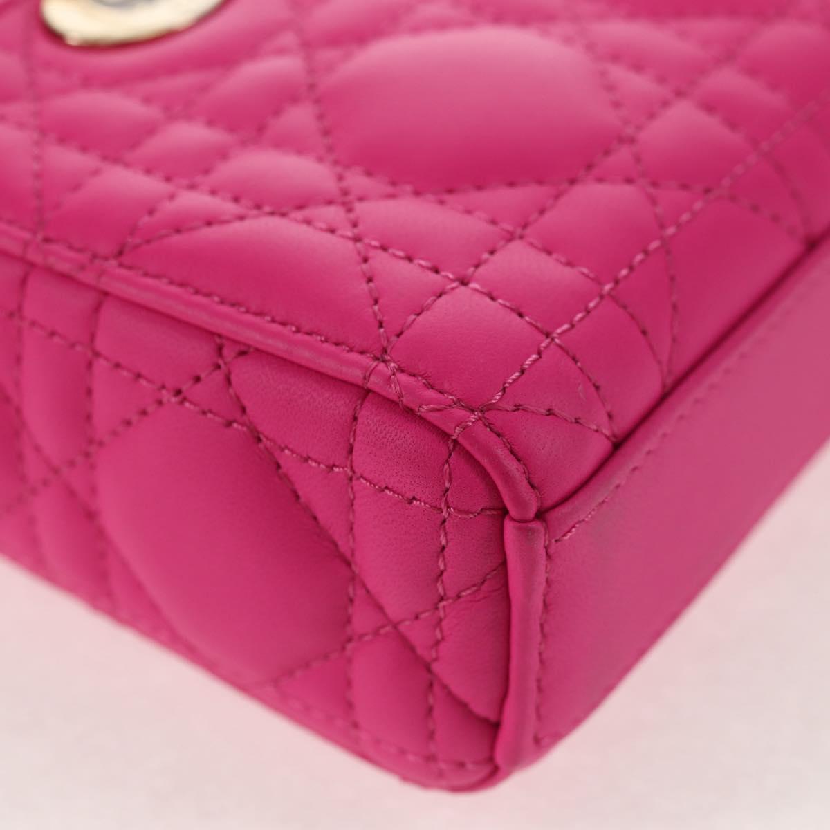 Christian Dior Cannage Lady D Joy Micro Bag Lamb Skin 2way Pink Auth 145262SM