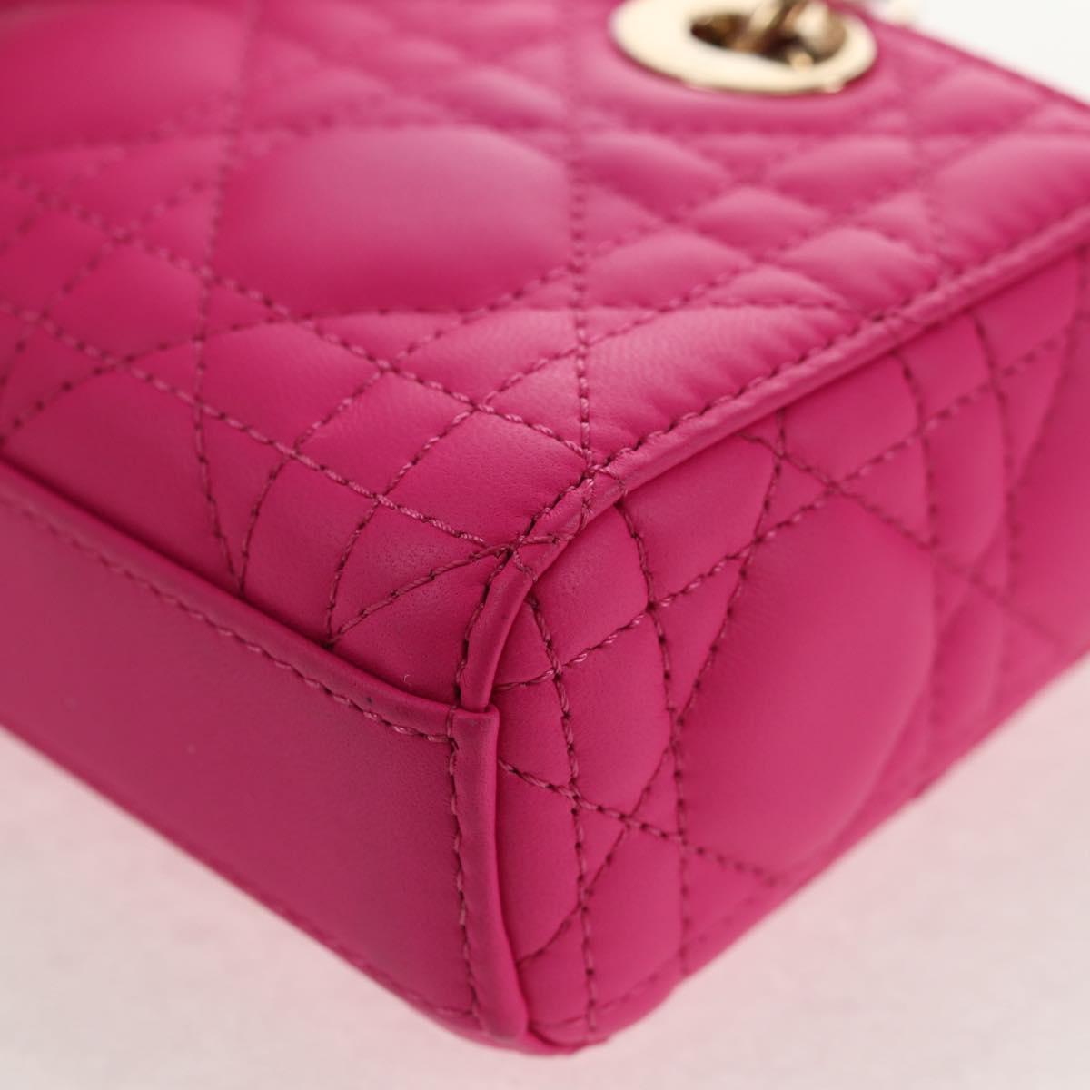 Christian Dior Cannage Lady D Joy Micro Bag Lamb Skin 2way Pink Auth 145262SM