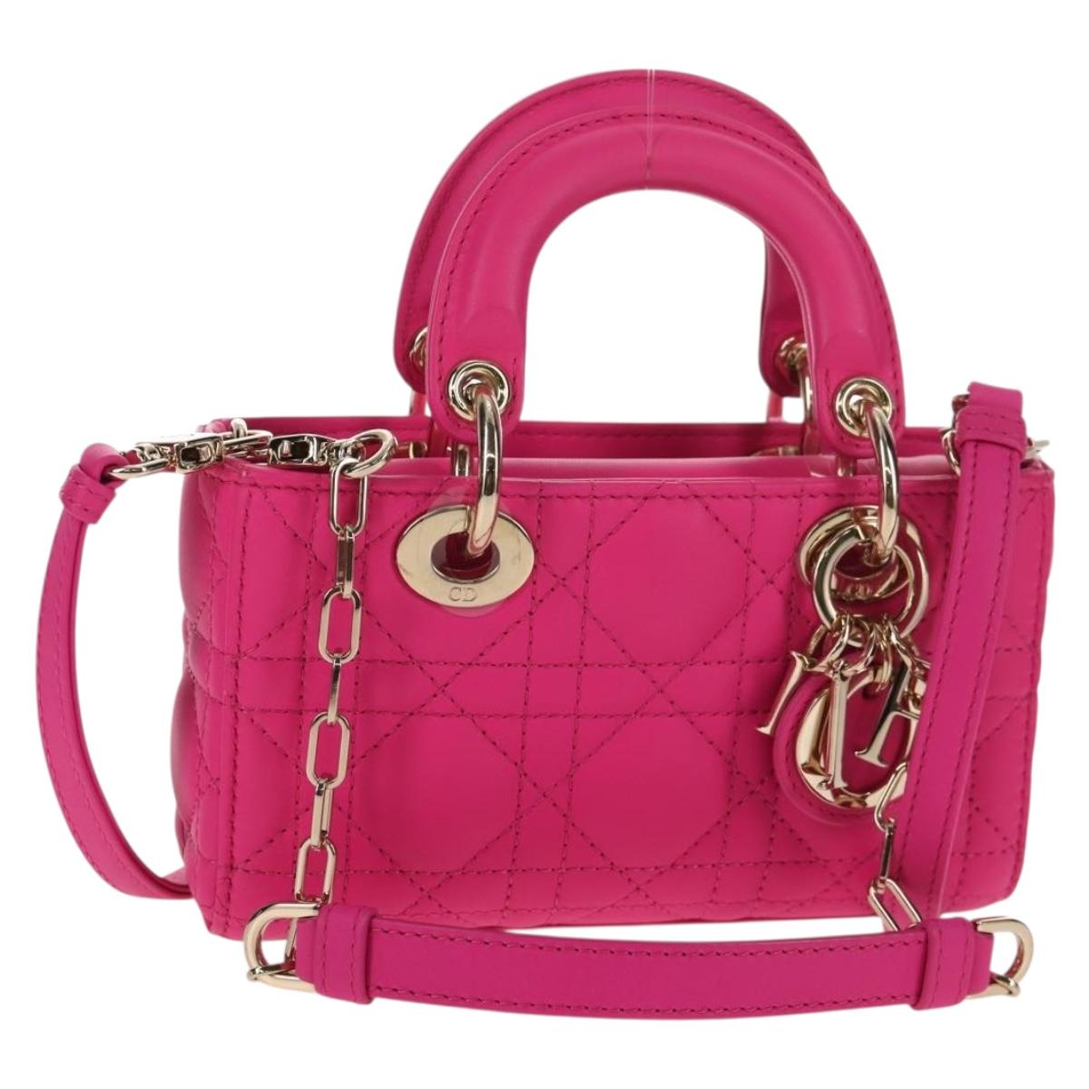 Christian Dior Cannage Lady D Joy Micro Bag Lamb Skin 2way Pink Auth 145262SM