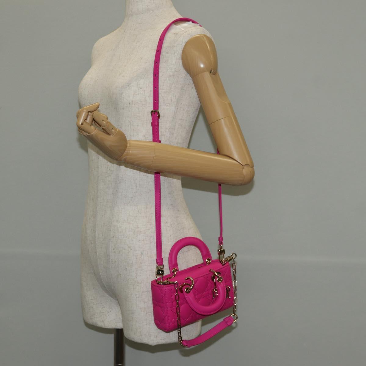 Christian Dior Cannage Lady D Joy Micro Bag Lamb Skin 2way Pink Auth 145262SM