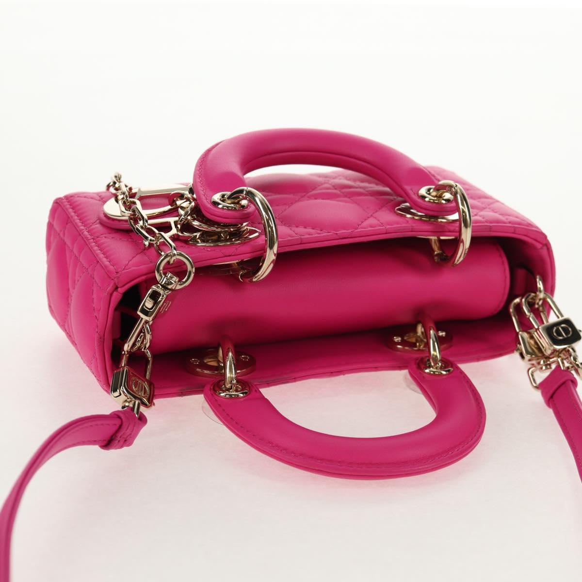 Christian Dior Cannage Lady D Joy Micro Bag Lamb Skin 2way Pink Auth 145262SM