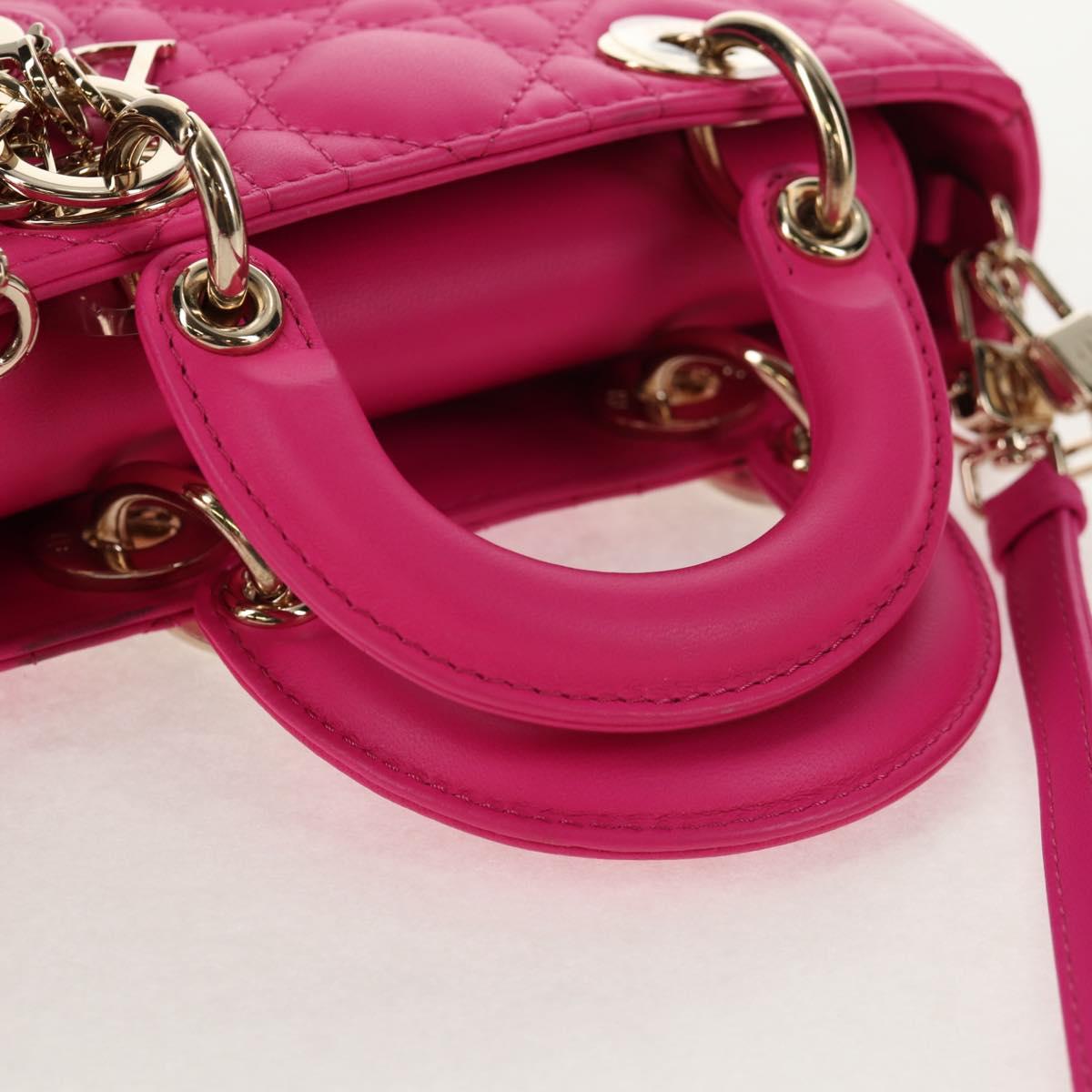 Christian Dior Cannage Lady D Joy Micro Bag Lamb Skin 2way Pink Auth 145262SM