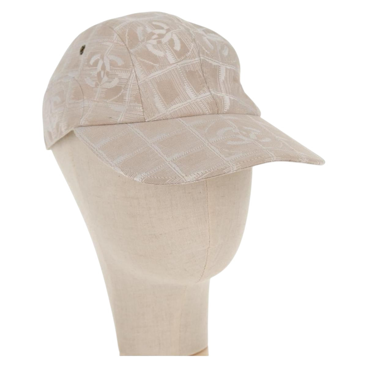 CHANEL New Travel line Cap Nylon M Beige CC Auth 145268V