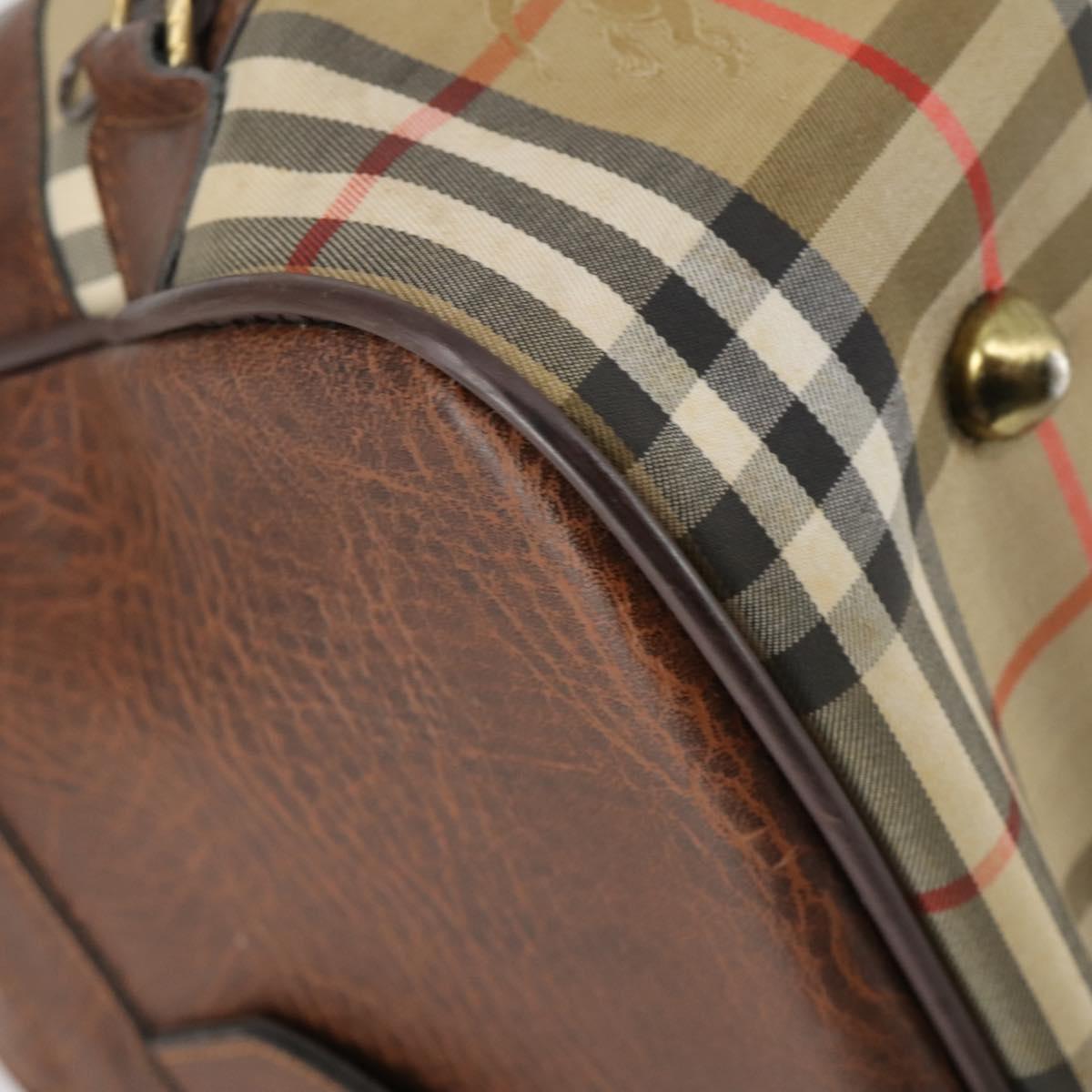 Burberrys Nova Check Boston Bag Canvas Beige Gold Auth 145269