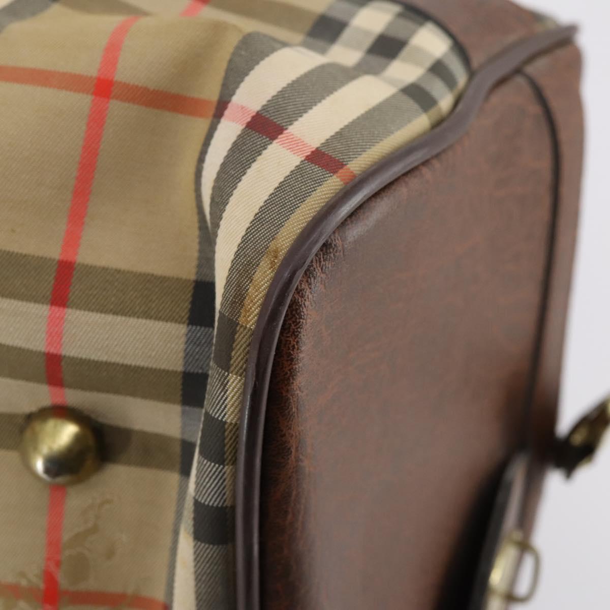 Burberrys Nova Check Boston Bag Canvas Beige Gold Auth 145269