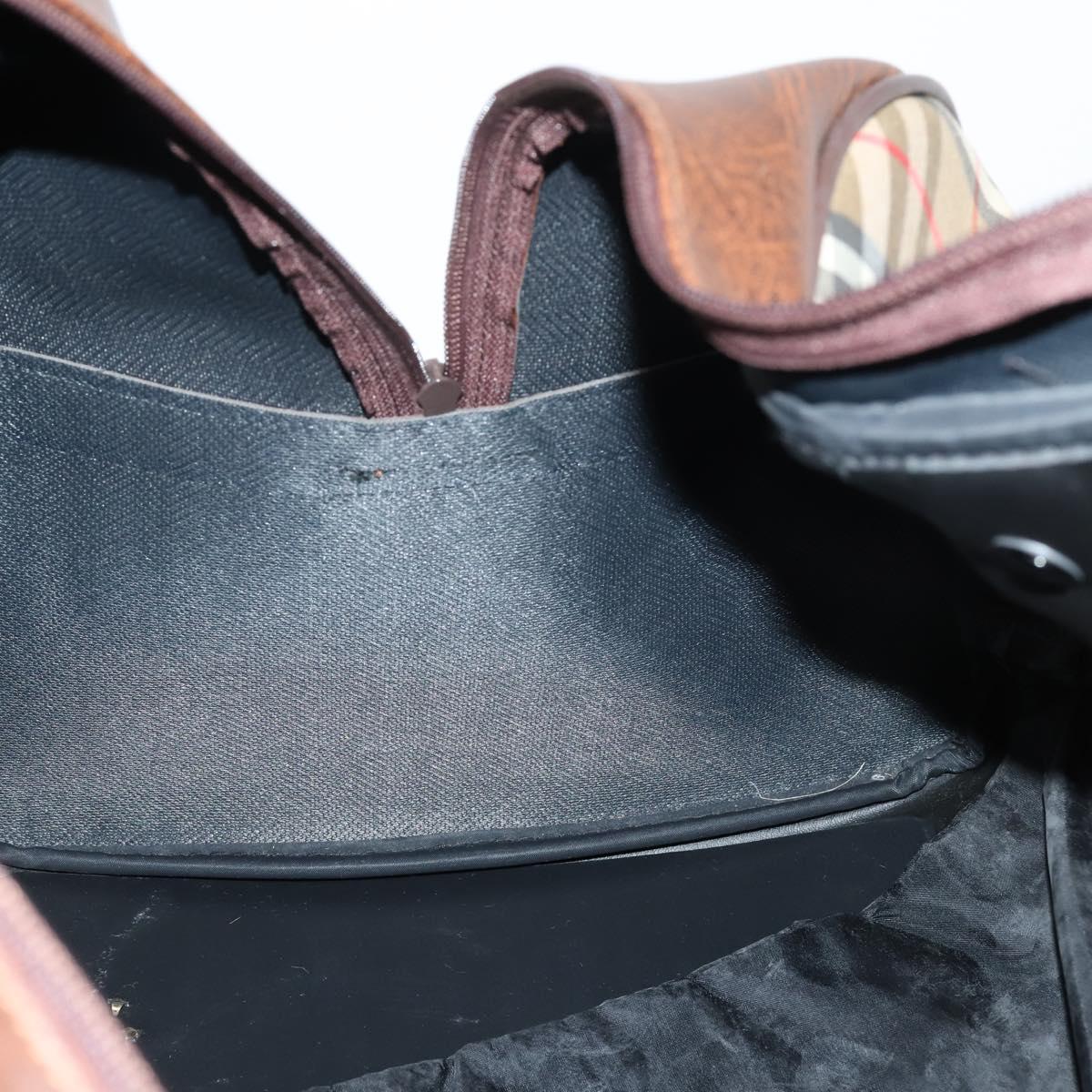 Burberrys Nova Check Boston Bag Canvas Beige Gold Auth 145269