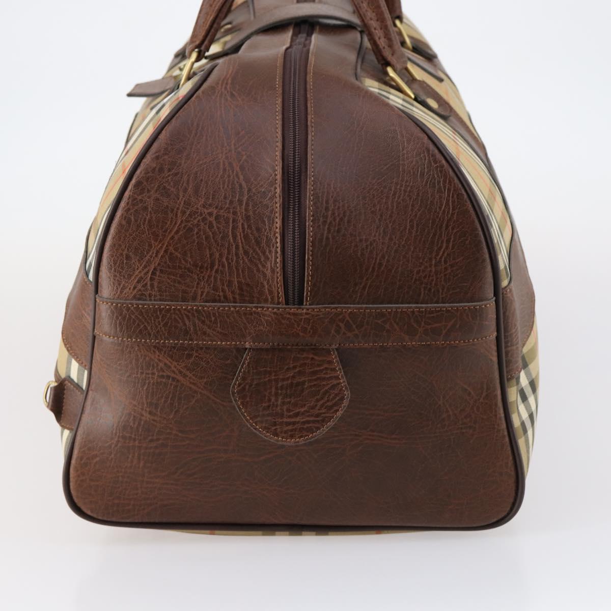 Burberrys Nova Check Boston Bag Canvas Beige Gold Auth 145269