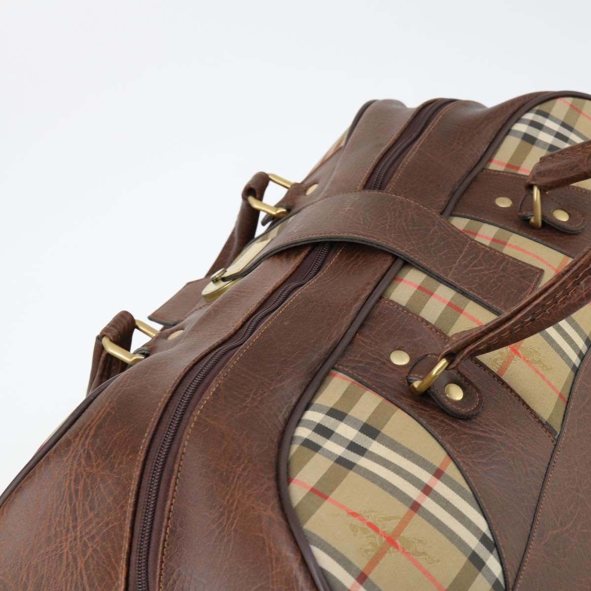 Burberrys Nova Check Boston Bag Canvas Beige Gold Auth 145269