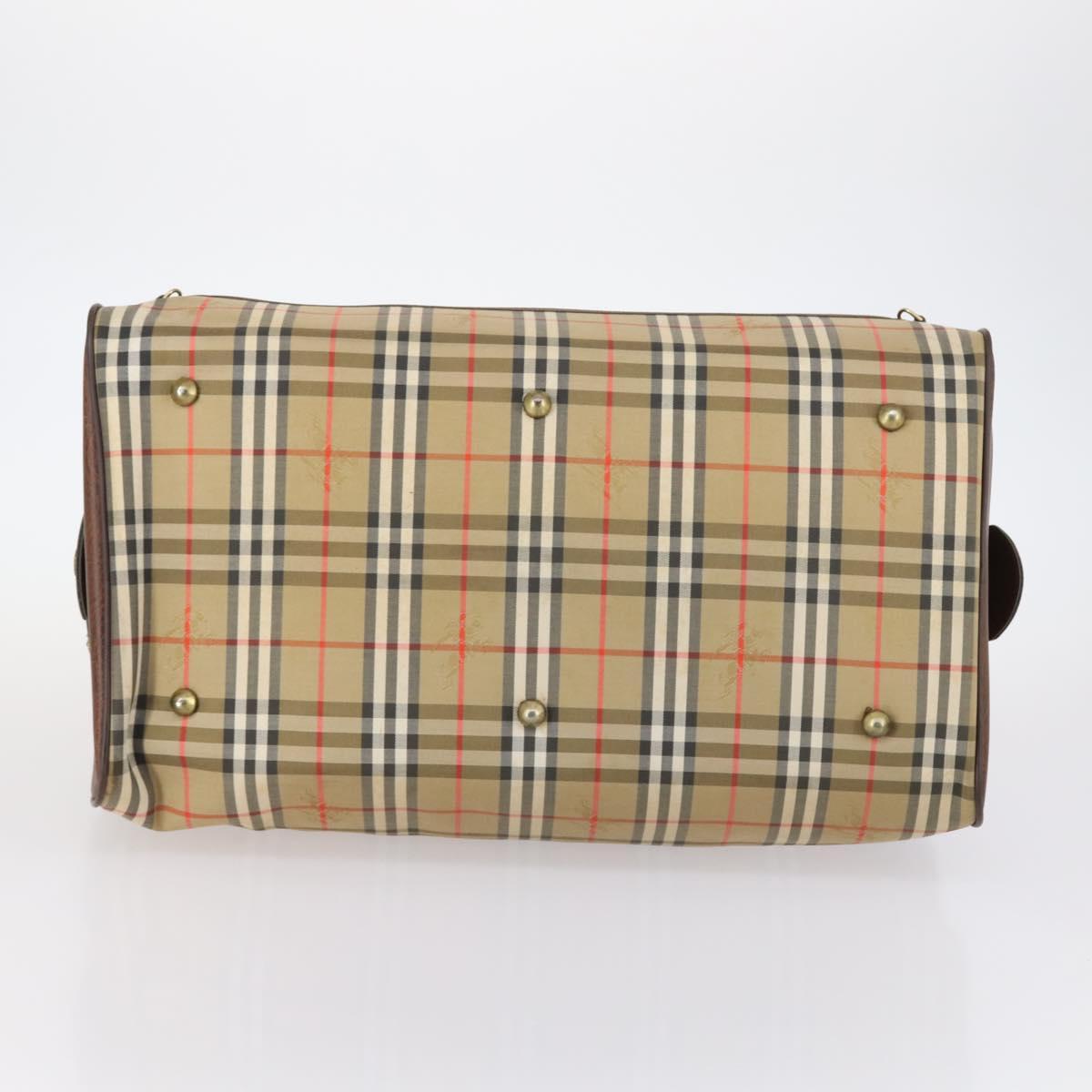 Burberrys Nova Check Boston Bag Canvas Beige Gold Auth 145269