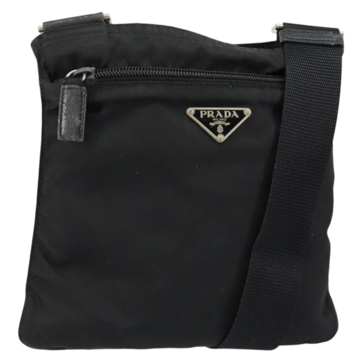 PRADA Shoulder Bag Nylon Black Silver Auth 145272