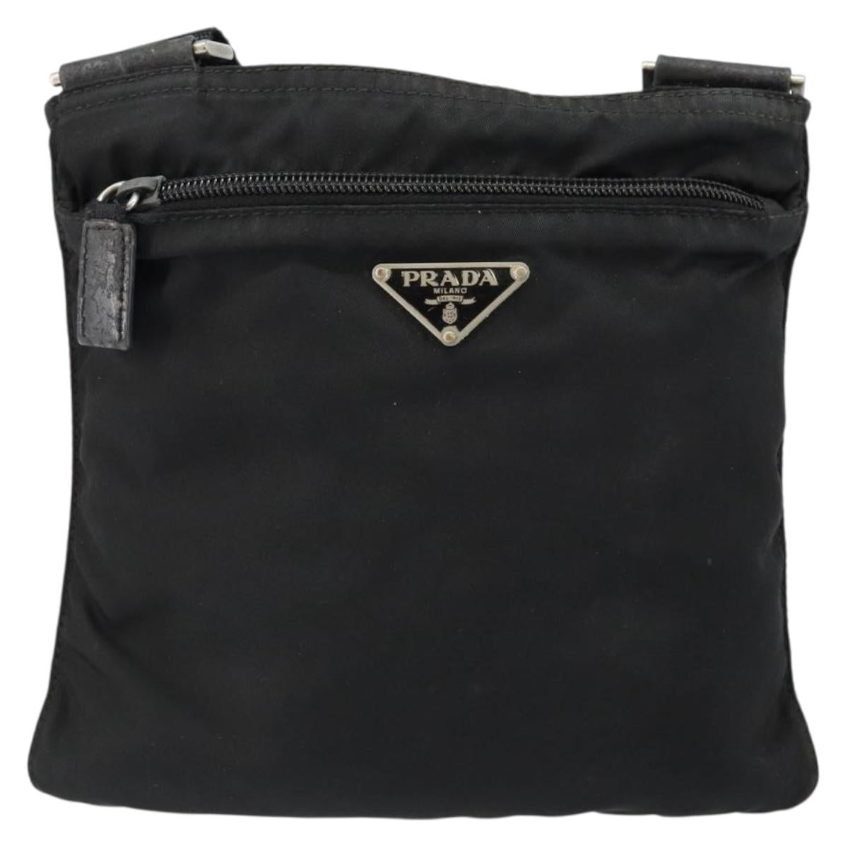 PRADA Shoulder Bag Nylon Black Silver Auth 145272