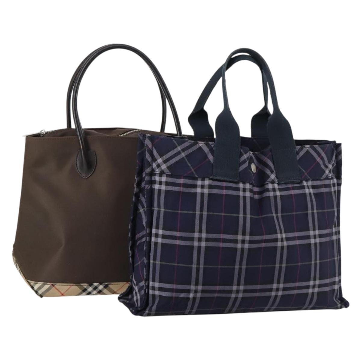 BURBERRY Nova Check Hand Bag Nylon 2Set Khaki Navy Auth 145273