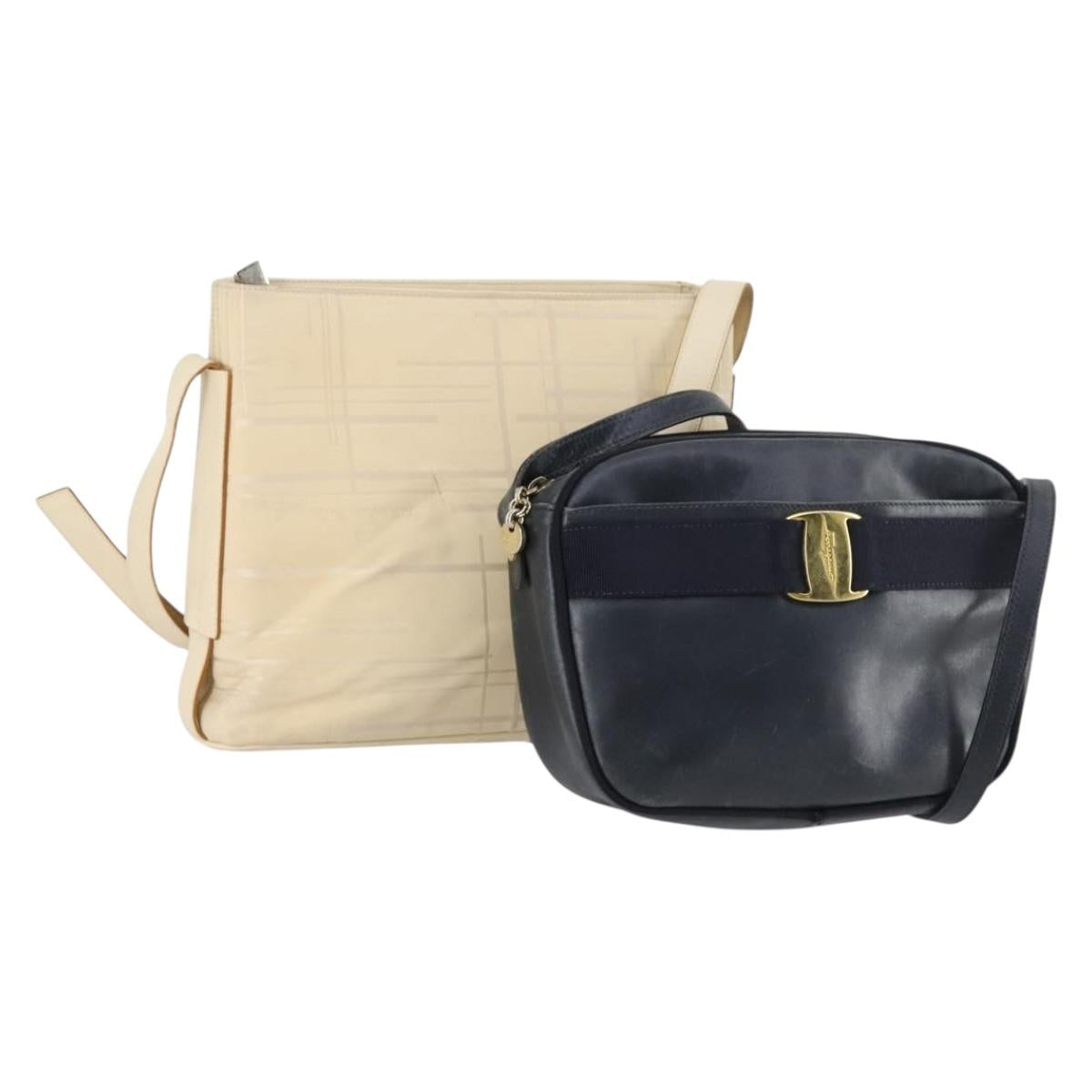 Salvatore Ferragamo Shoulder Bag Leather Canvas 2Set Beige Navy Auth 145275