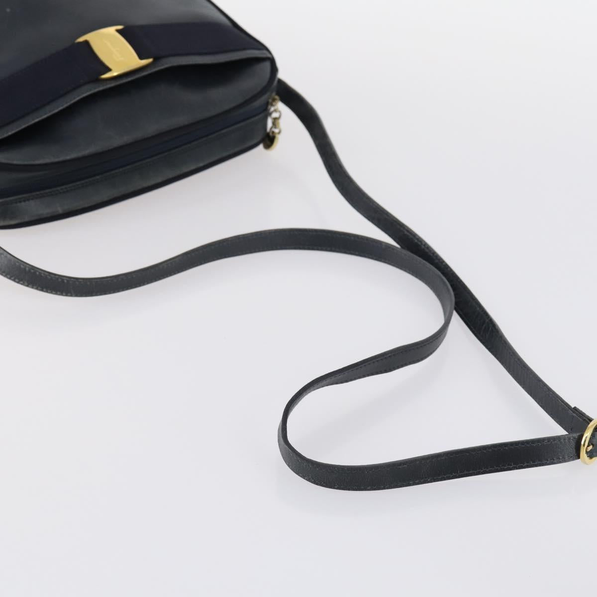 Salvatore Ferragamo Shoulder Bag Leather Canvas 2Set Beige Navy Auth 145275