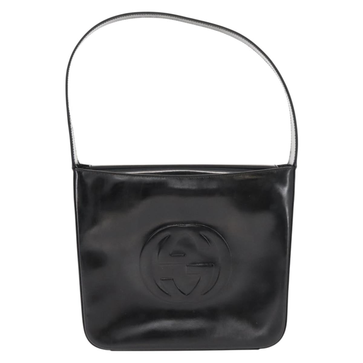 GUCCI Shoulder Bag Enamel Black Silver Auth 145286