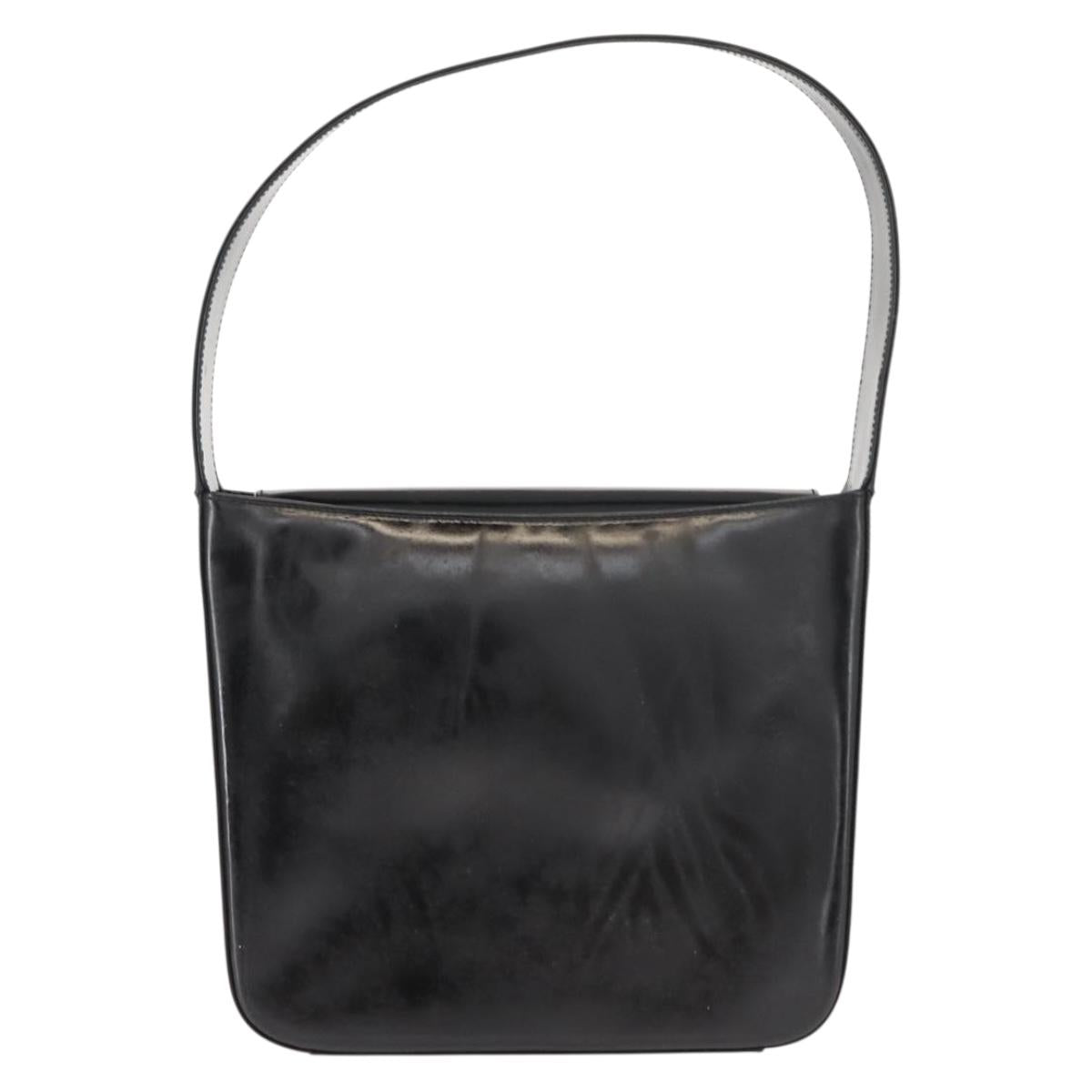 GUCCI Shoulder Bag Enamel Black Silver Auth 145286