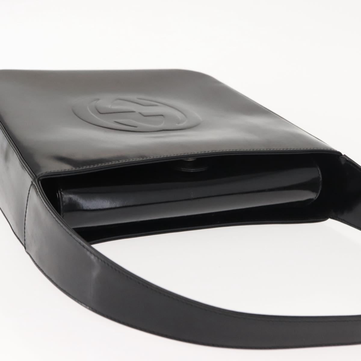 GUCCI Shoulder Bag Enamel Black Silver Auth 145286