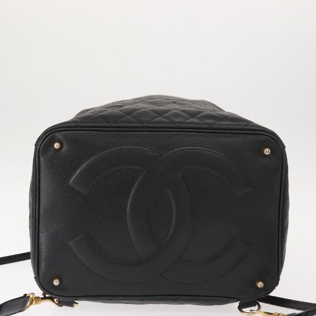 CHANEL Matelasse Backpack Caviar Skin Black Gold CC Auth 145289