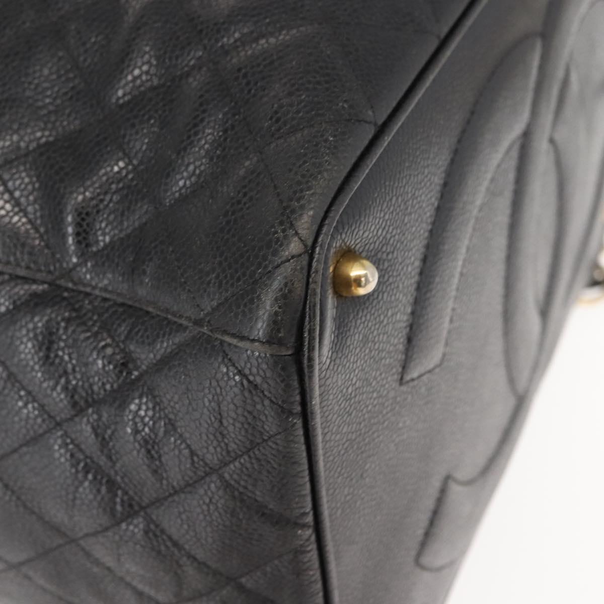 CHANEL Matelasse Backpack Caviar Skin Black Gold CC Auth 145289