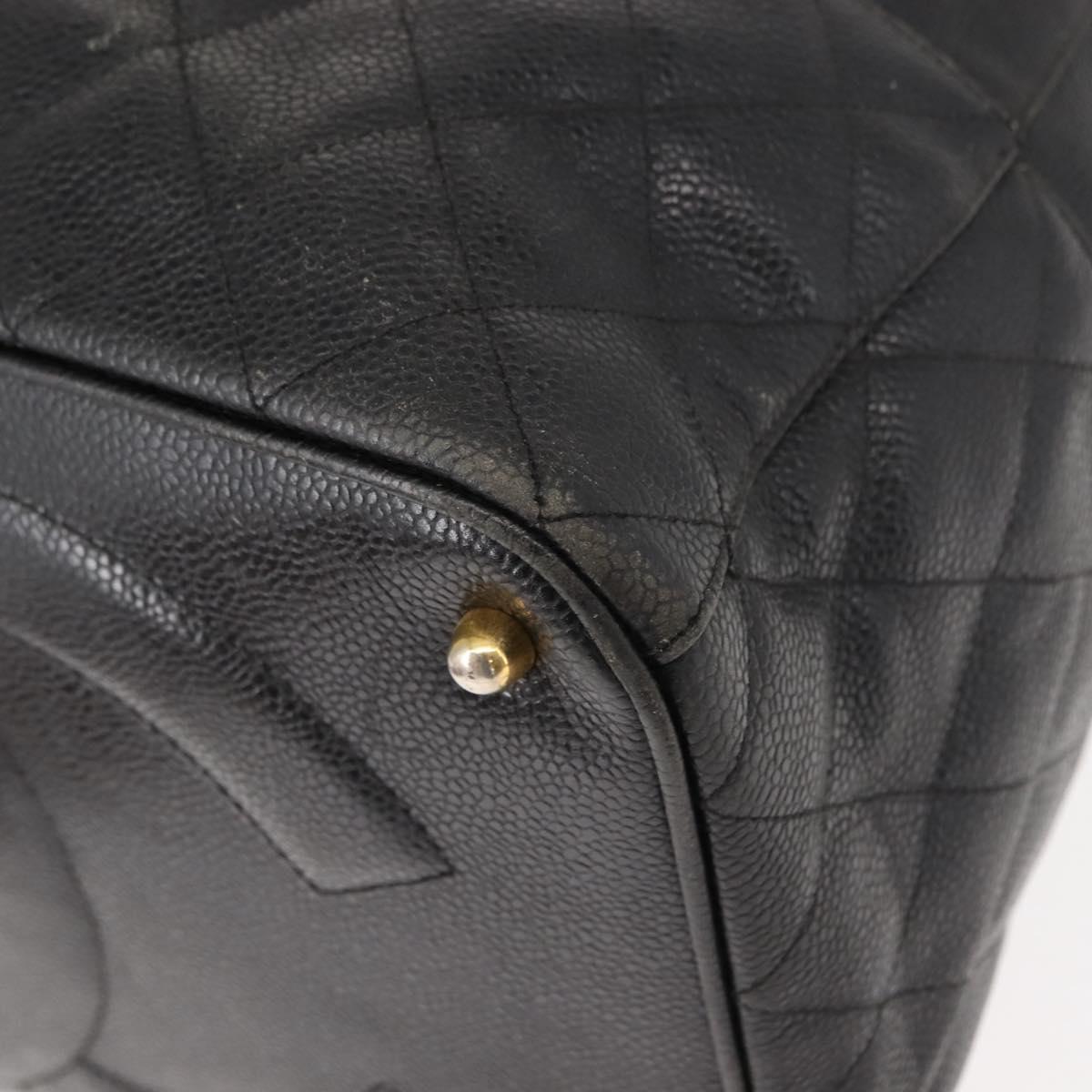 CHANEL Matelasse Backpack Caviar Skin Black Gold CC Auth 145289