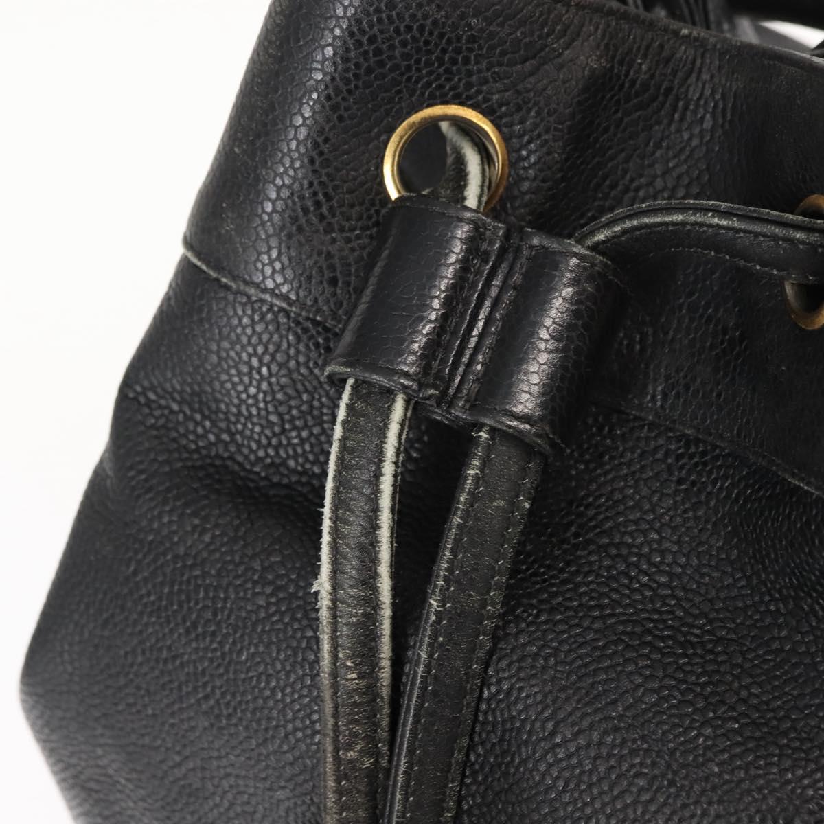 CHANEL Matelasse Backpack Caviar Skin Black Gold CC Auth 145289