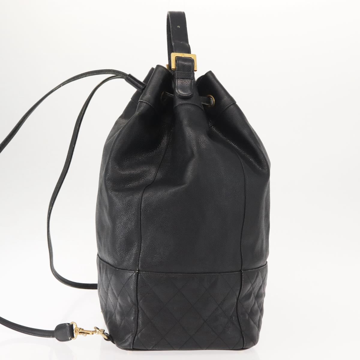CHANEL Matelasse Backpack Caviar Skin Black Gold CC Auth 145289