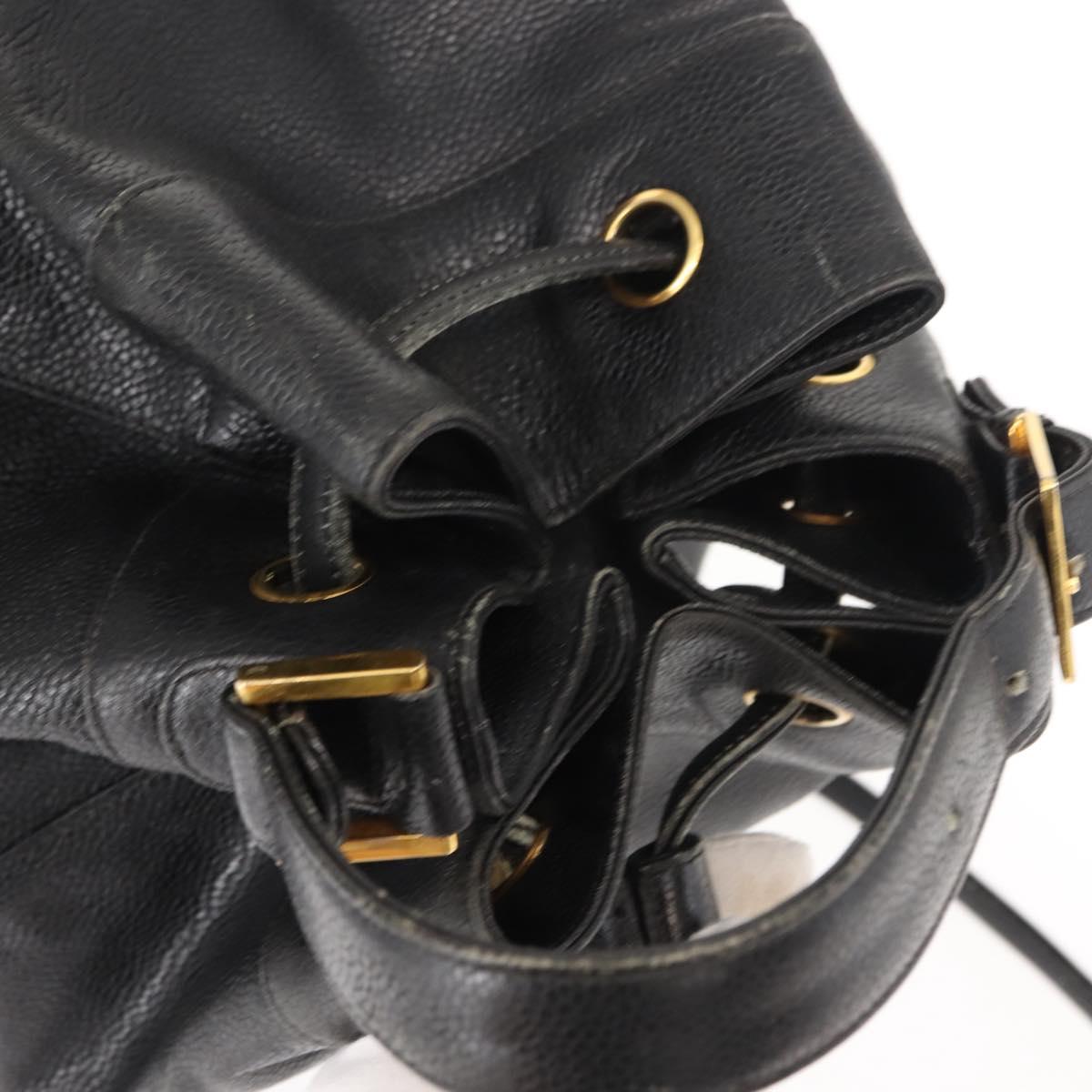 CHANEL Matelasse Backpack Caviar Skin Black Gold CC Auth 145289