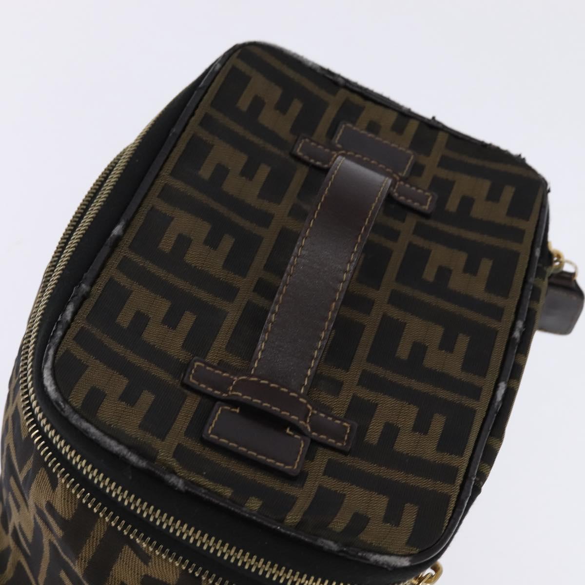 FENDI Zucca Canvas Vanity Pouch Black Brown gold Auth 145319