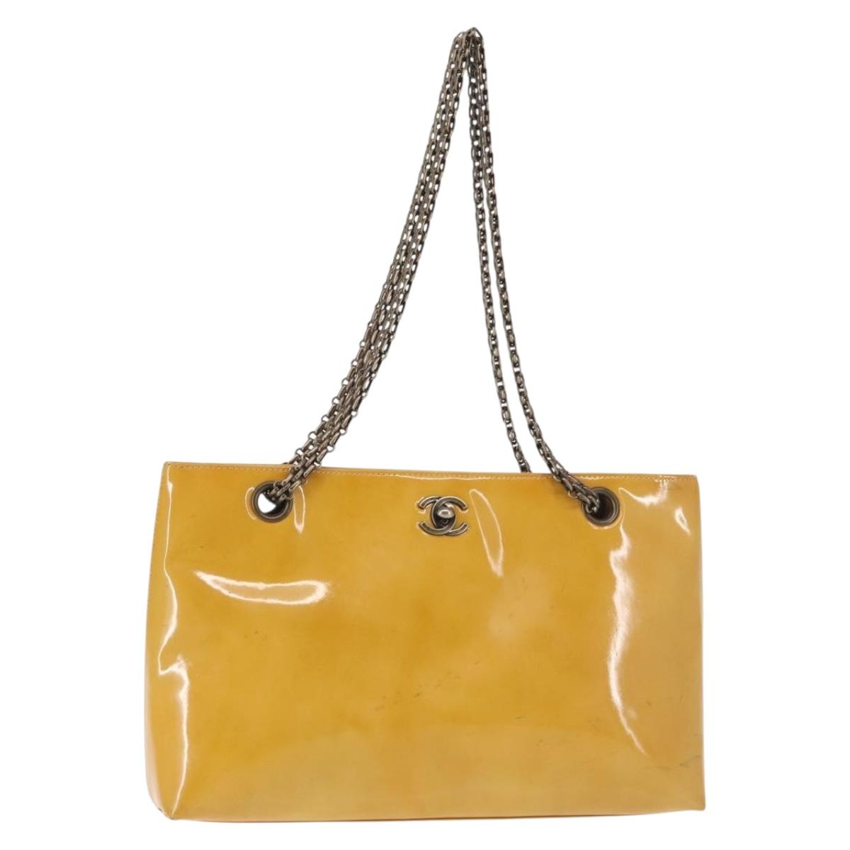 CHANEL Chain Shoulder Bag Enamel Yellow CC Auth 145322