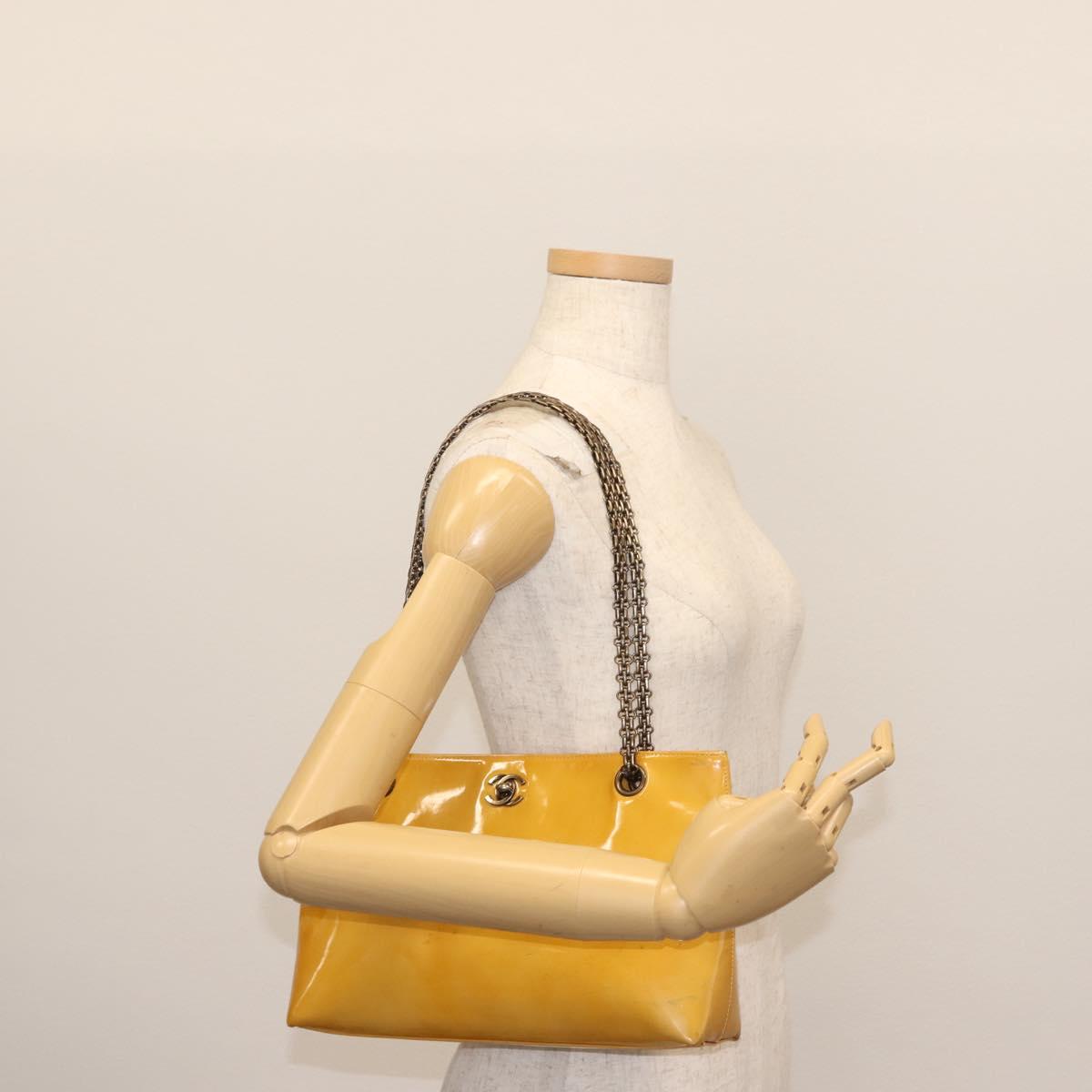 CHANEL Chain Shoulder Bag Enamel Yellow CC Auth 145322