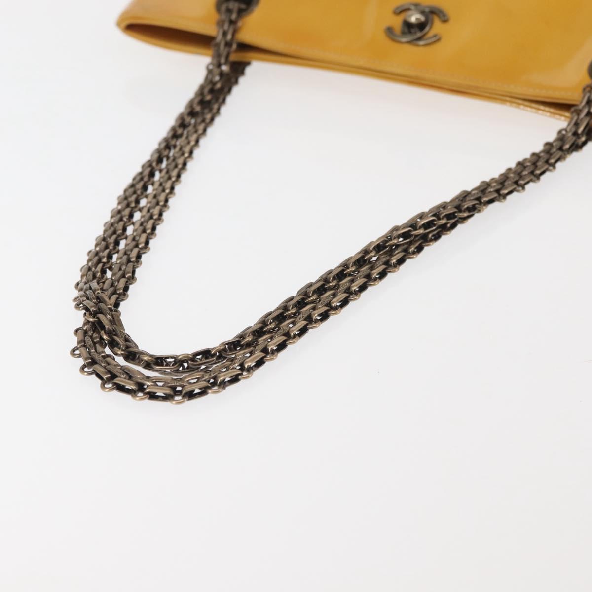 CHANEL Chain Shoulder Bag Enamel Yellow CC Auth 145322