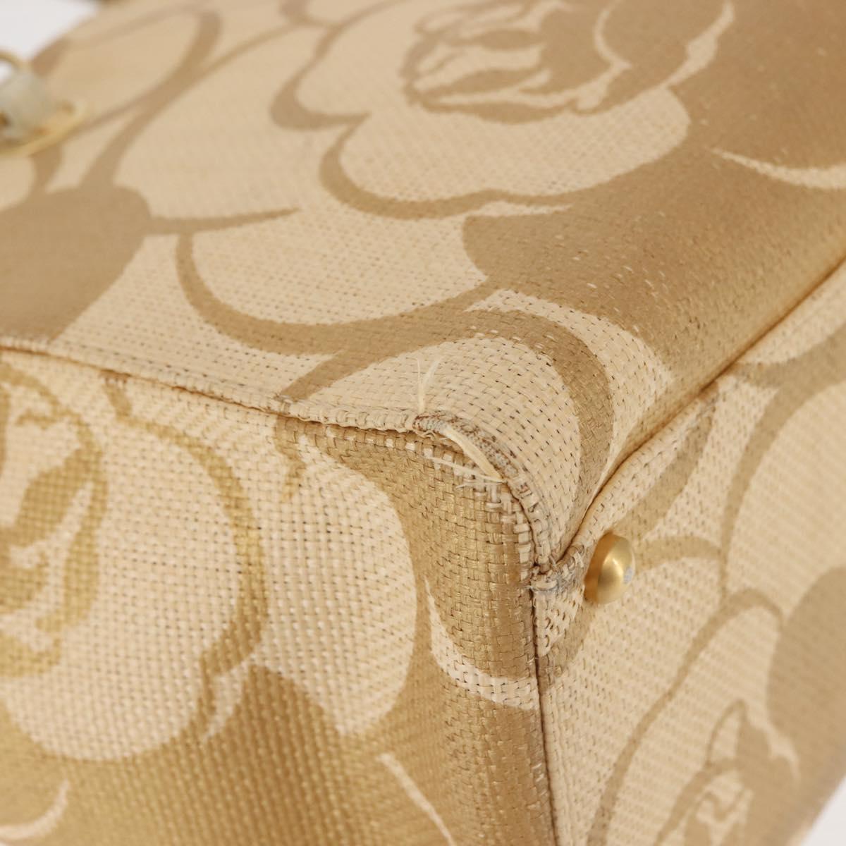 CHANEL Camelia Tote Bag Raffia Beige Gold CC Auth 145323