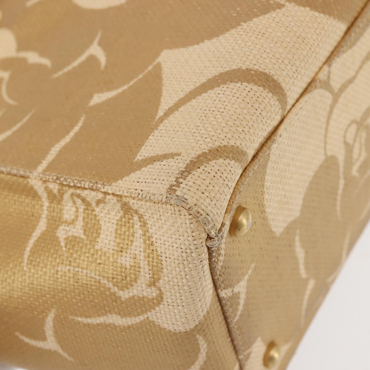 CHANEL Camelia Tote Bag Raffia Beige Gold CC Auth 145323