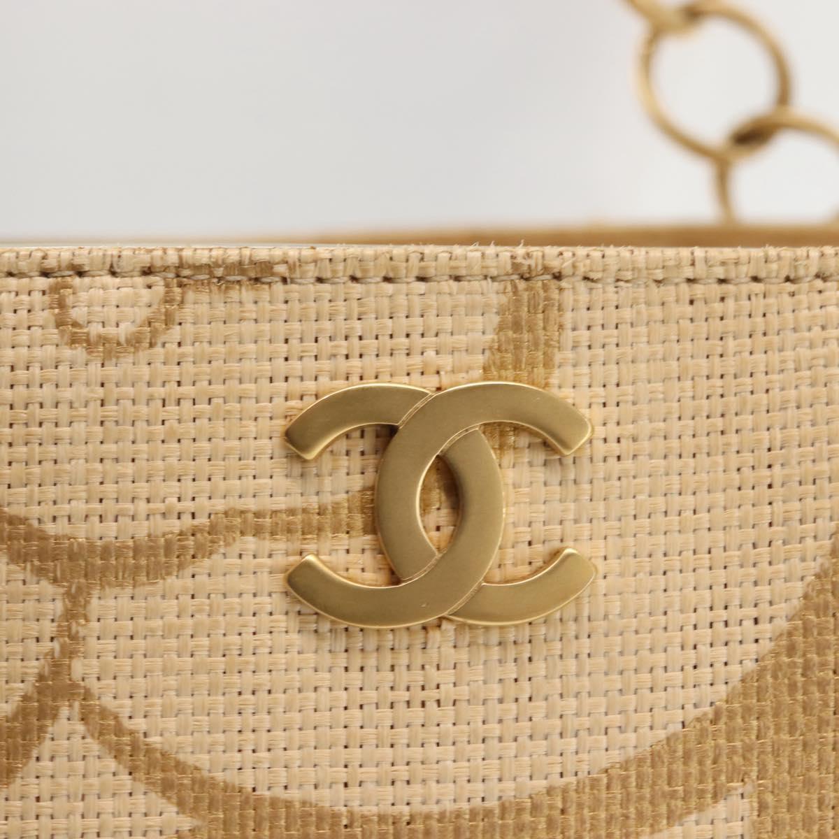 CHANEL Camelia Tote Bag Raffia Beige Gold CC Auth 145323