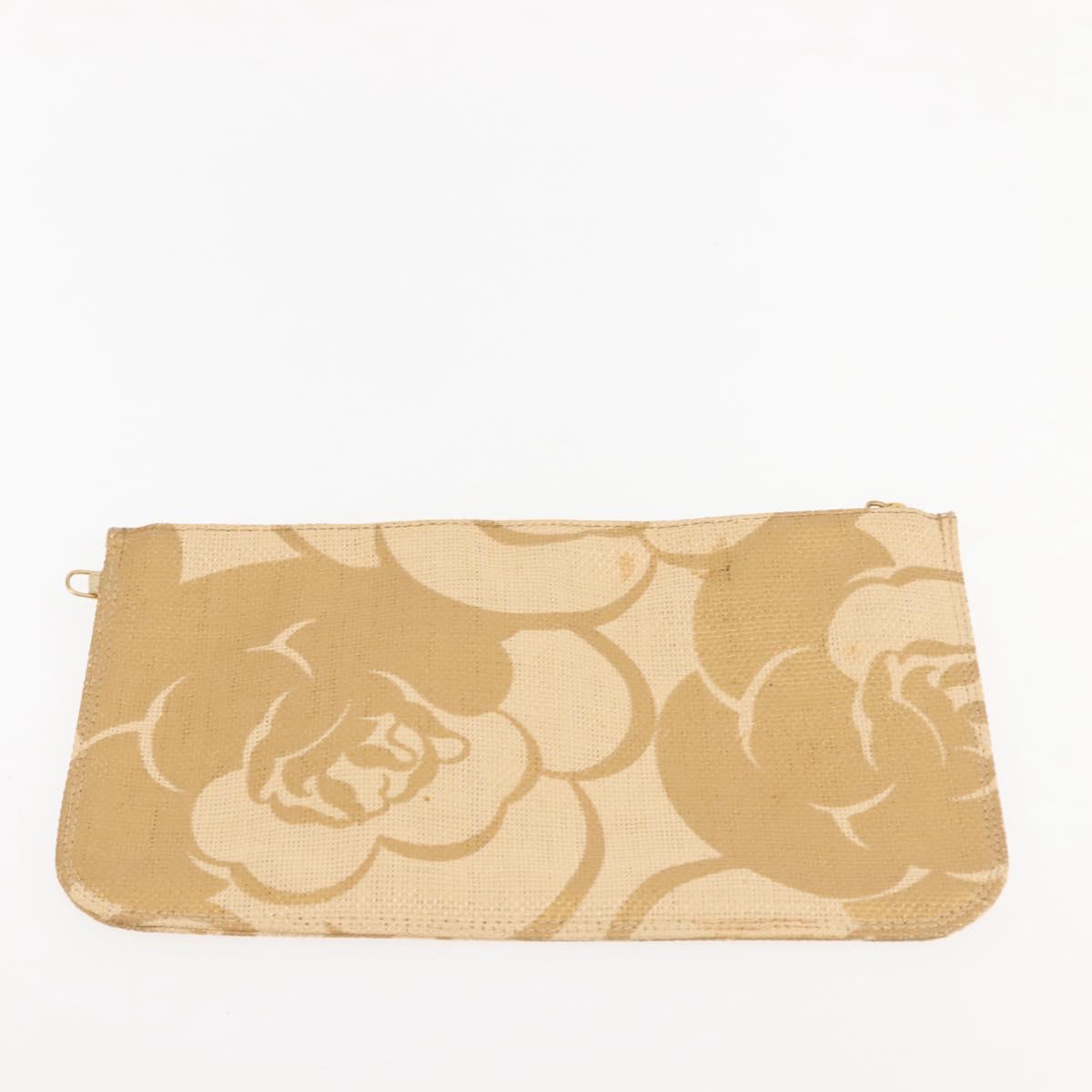 CHANEL Camelia Tote Bag Raffia Beige Gold CC Auth 145323