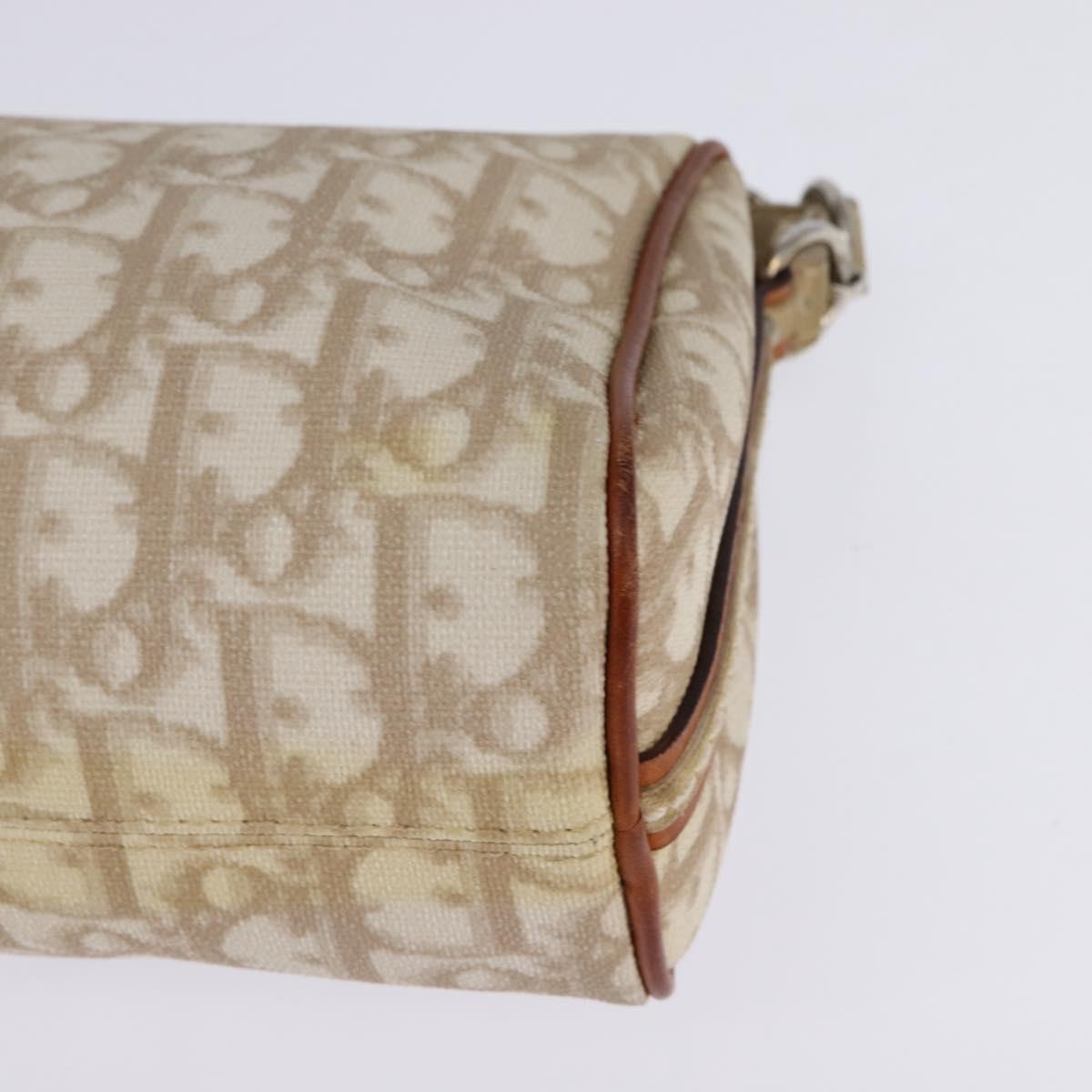 Christian Dior Trotter Canvas Romantic Shoulder Bag PVC Beige Silver Auth 145325A